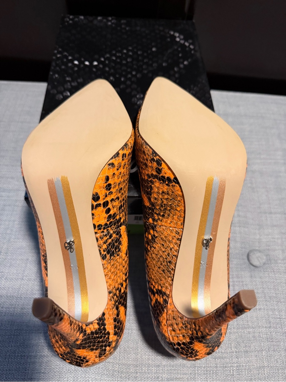 Sam Edelman Orange and Black Snake-Print Pointed Pumps - Picture 3 of 3